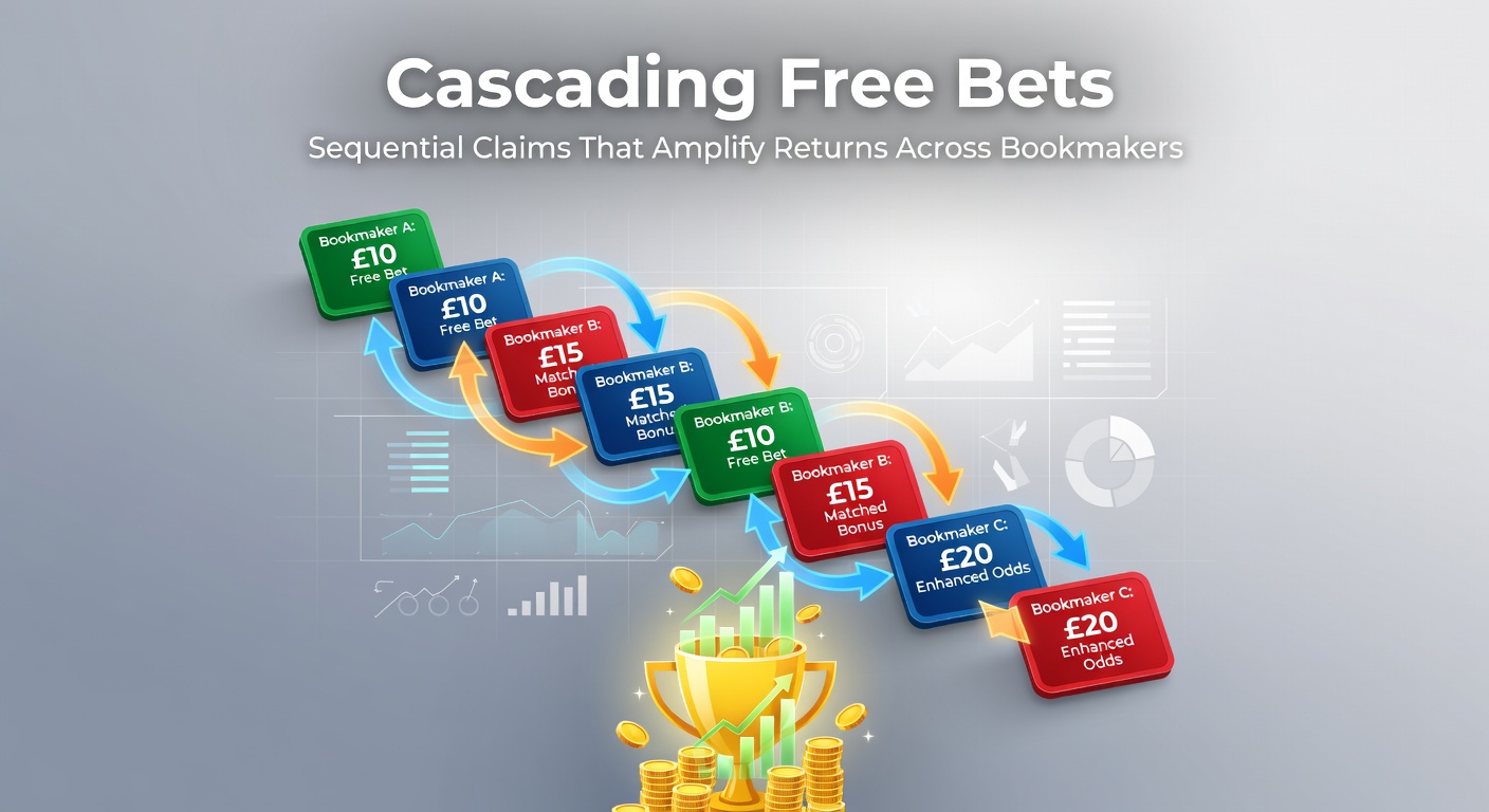 Graphic illustrating a chain of free bet icons linking multiple bookmaker logos, symbolizing sequential claims