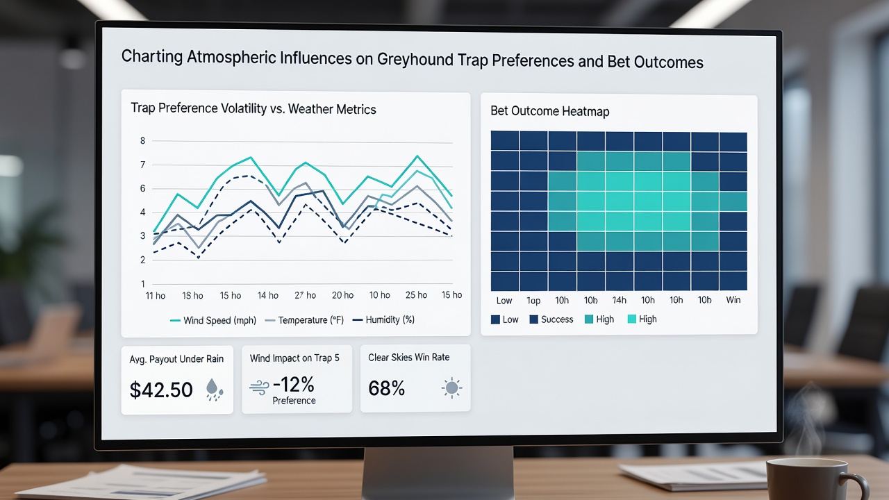 Chart displaying atmospheric data overlaid on greyhound trap outcome statistics