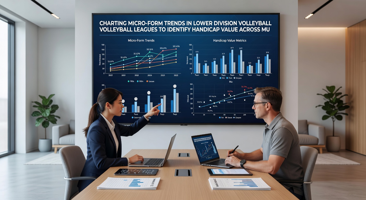 Analyst reviewing volleyball statistics on multiple screens with handicap odds displayed