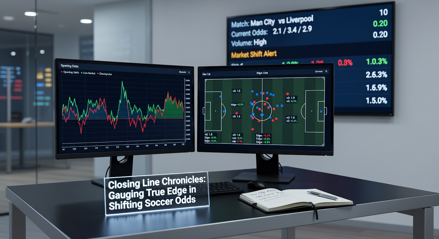 Screenshot of betting dashboard tracking live odds shifts in a Premier League match, highlighting closing line value metrics