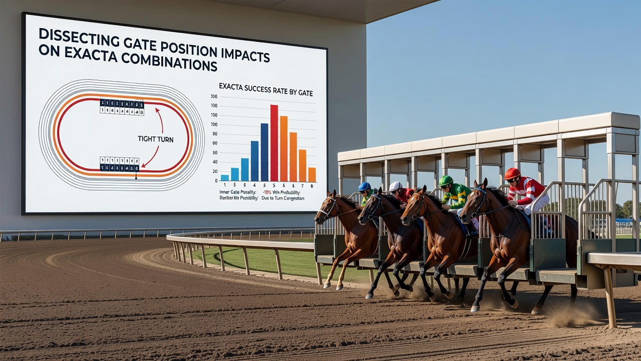 Close-up of horses navigating a tight turn at an American racetrack, illustrating gate position advantages during the race