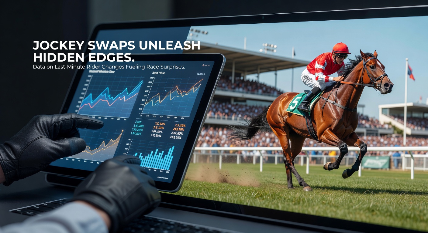 Racecourse tote board flashing a last-minute jockey change, with punters checking their tickets amid the tension