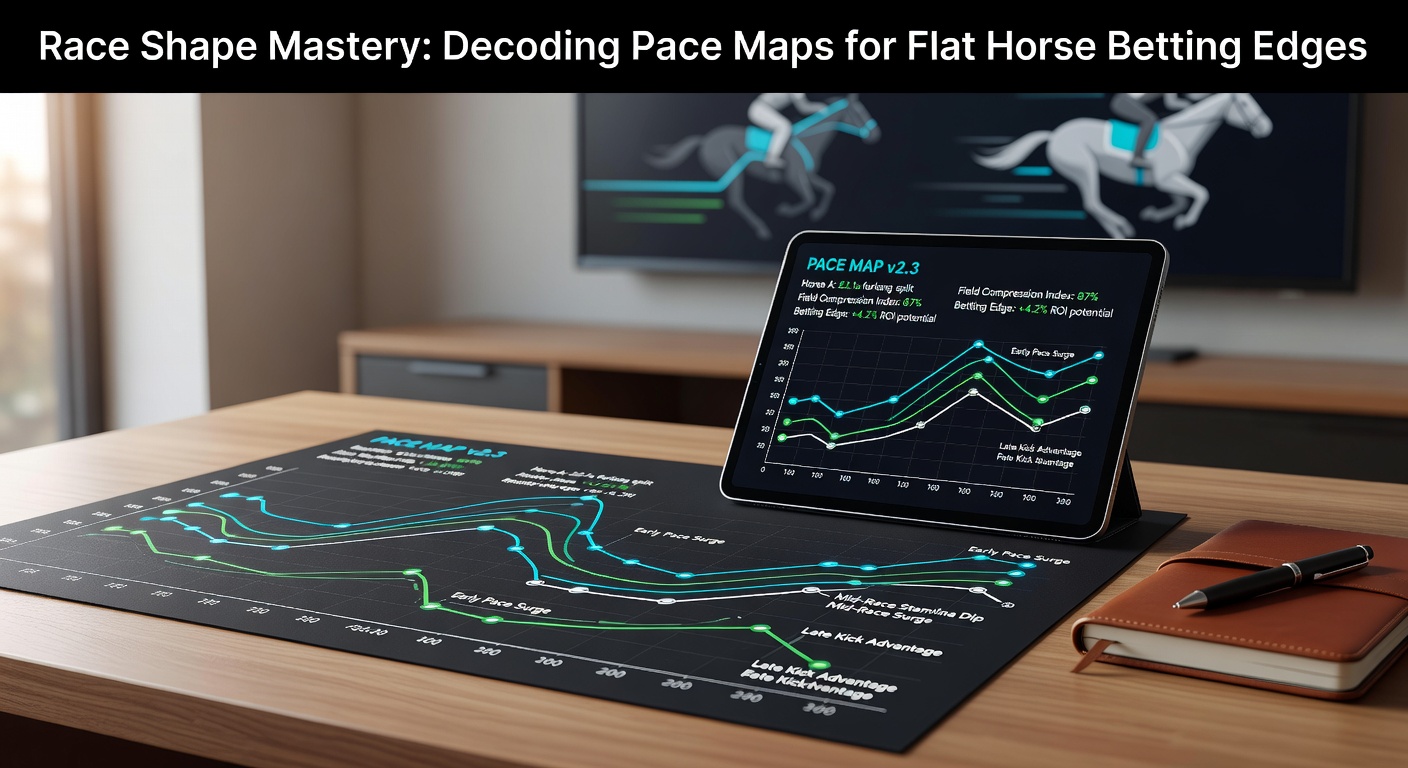 Color-coded pace map illustrating early speed leaders and late closers in a typical flat turf race, highlighting positional biases throughout the running