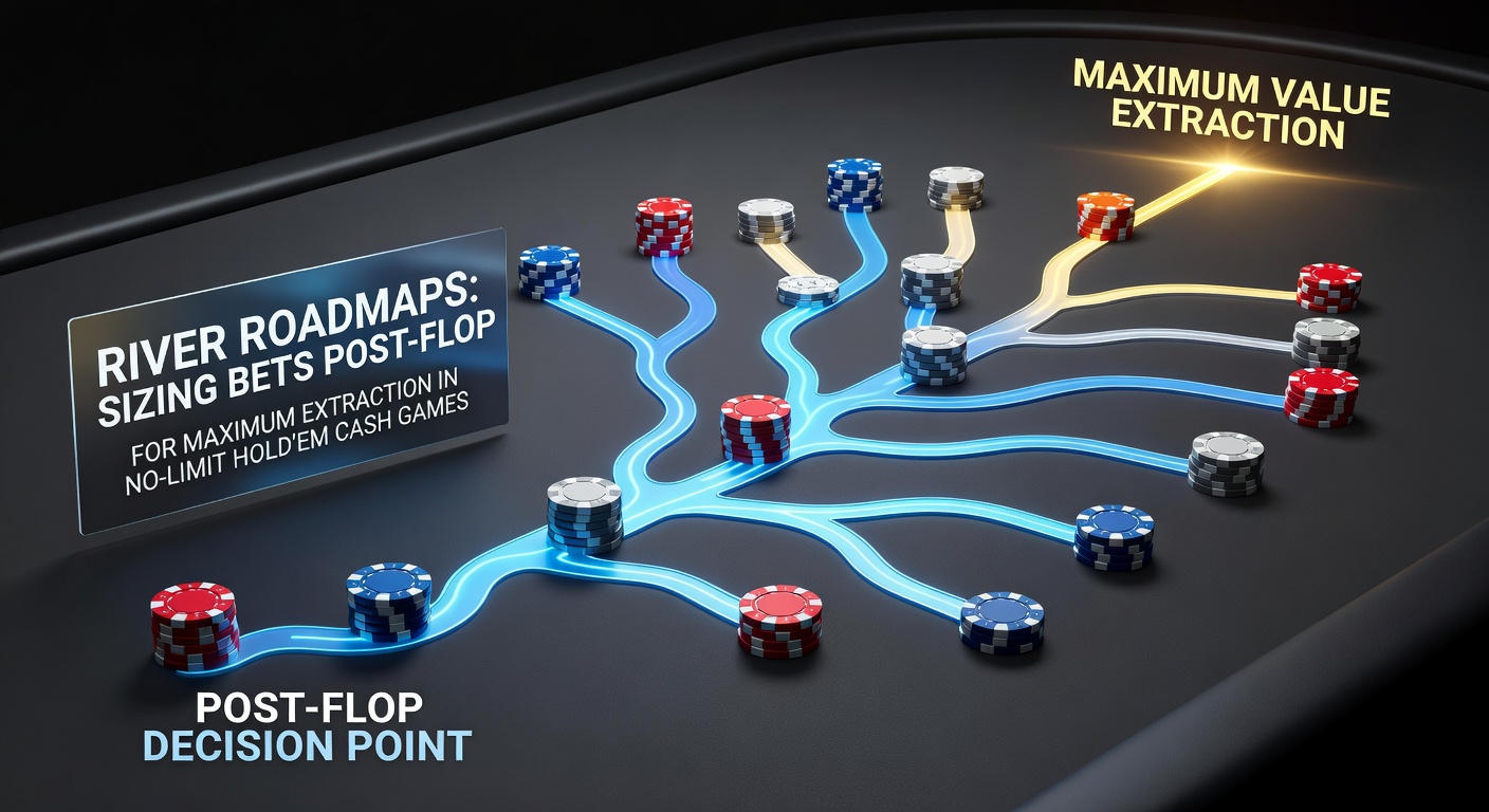 Example hand diagram illustrating polarized river bet sizing with range charts and equity breakdowns
