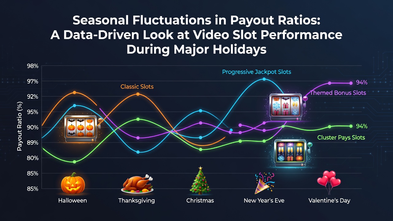 Data visualization showing video slot payout trends during holiday periods with graphs and seasonal markers
