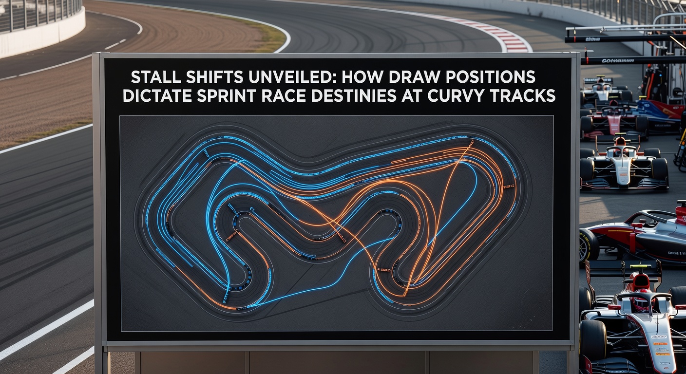 Close-up of a sprint race bend at Chester, with low-stall horse leading comfortably while high stalls fan wide on the turn