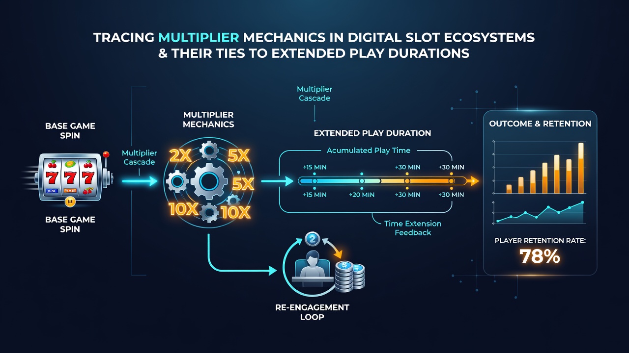 Analytics dashboard showing session duration metrics tied to multiplier triggers in slot games