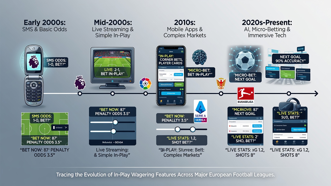 Modern in-play betting dashboard displaying live statistics, cash-out buttons, and bet builder options during a European football match